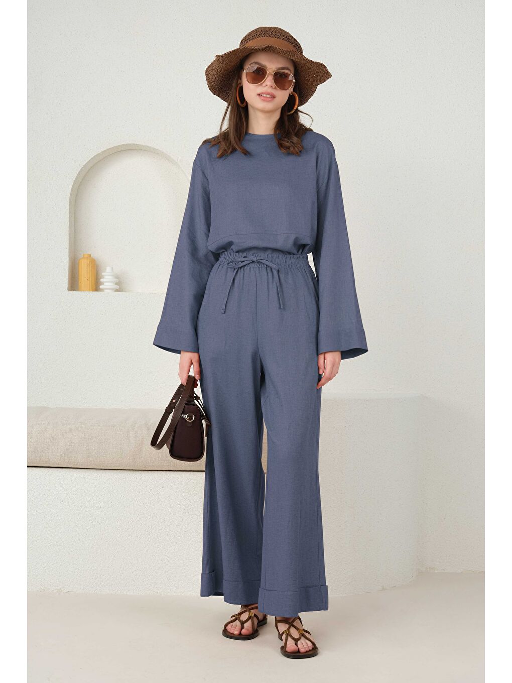 Keten Bol Paça Pantolon Jean Mavi