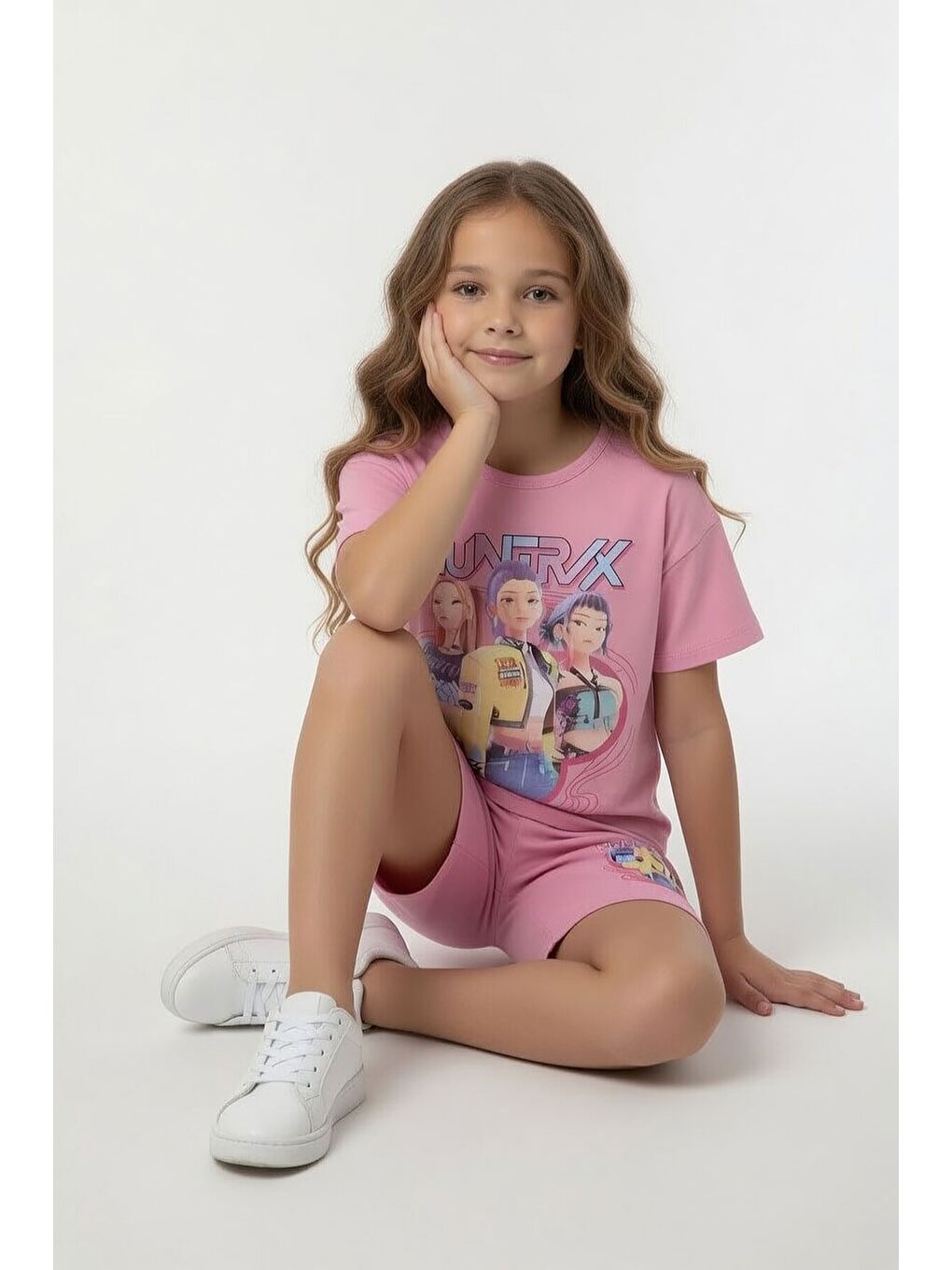 Pembe Açık pembe Girls Baskılı Kız Çocuk Şortlu Tişörtlü 2li Takım 23908-3