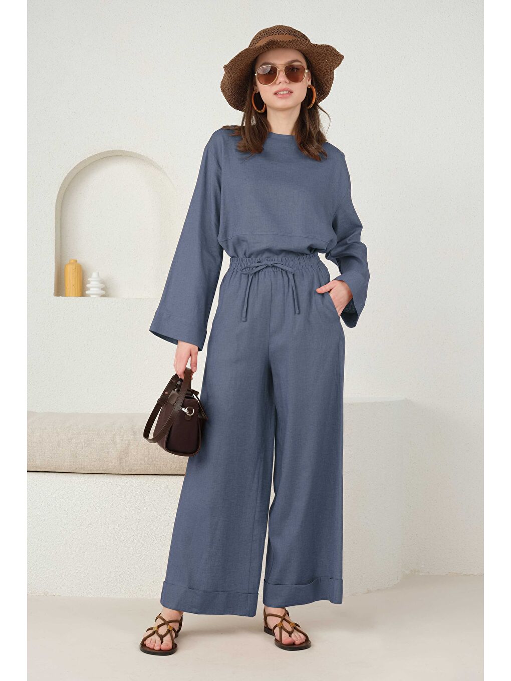 Keten Bol Paça Pantolon Jean Mavi-1