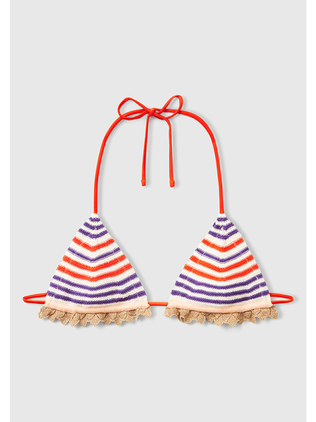 Karışık Kadın Renkli Mix Çizgili Çok Renkli Triko Üçgen Bikini Üstü