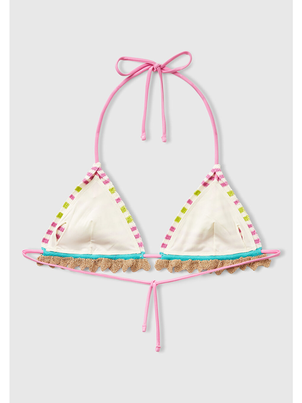 Kadın Pembe Mix Çizgili Çok Renkli Triko Üçgen Bikini Üstü-1