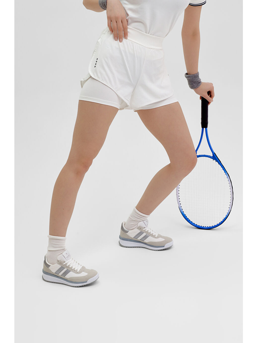 Unisex Gri Gümüş Termo Taban Çift Şeritli Bağcıklı Spor Ayakkabı-3