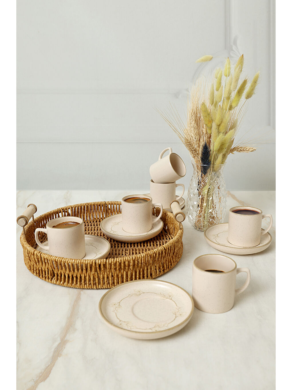 Kahverengi Taupe Bloom Nordic Kahve Takımı 12 Parça 6 Kişilik-1