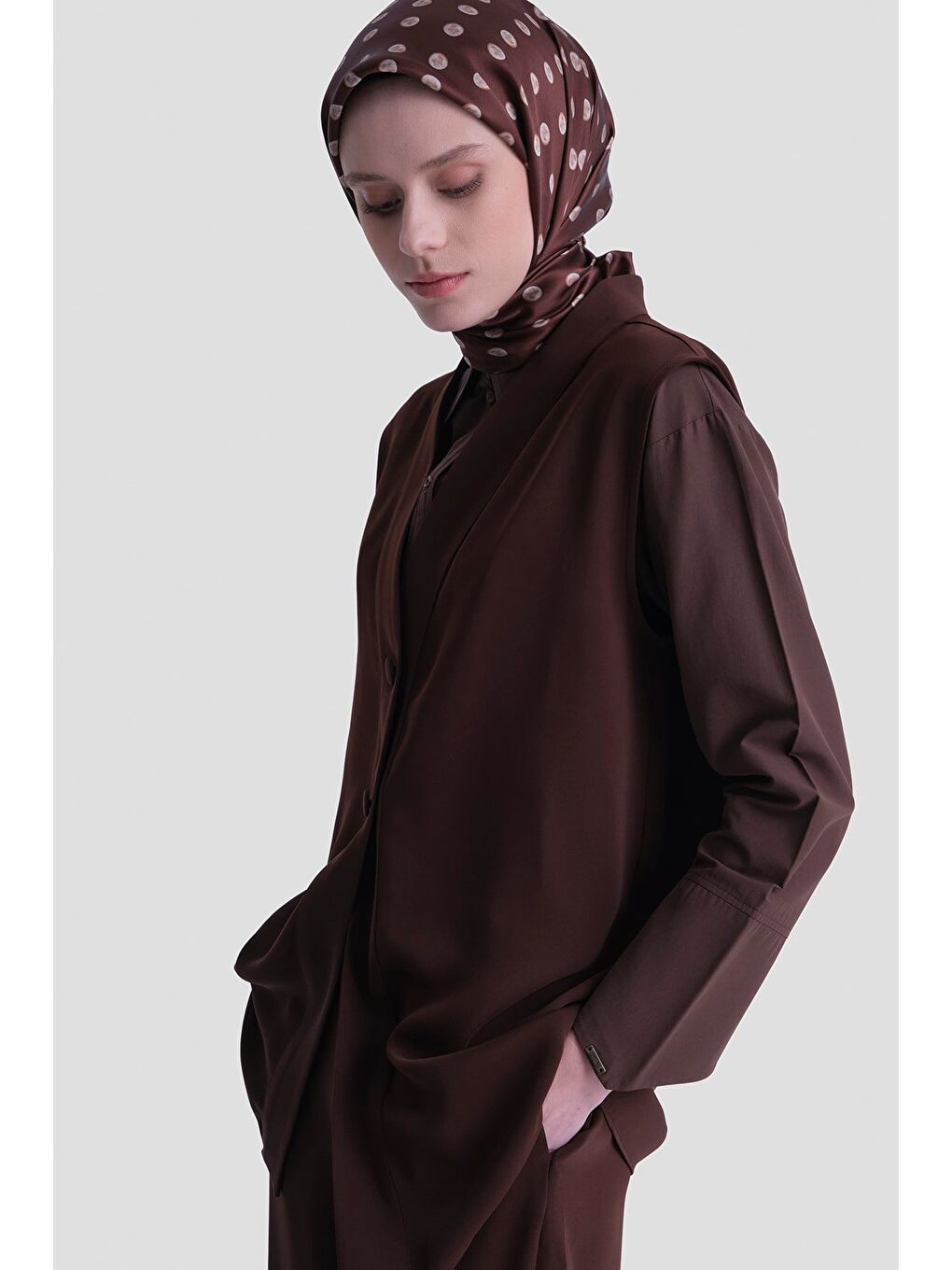 Kahverengi Düğmeli Oversize Yelek Acı Kahve-4