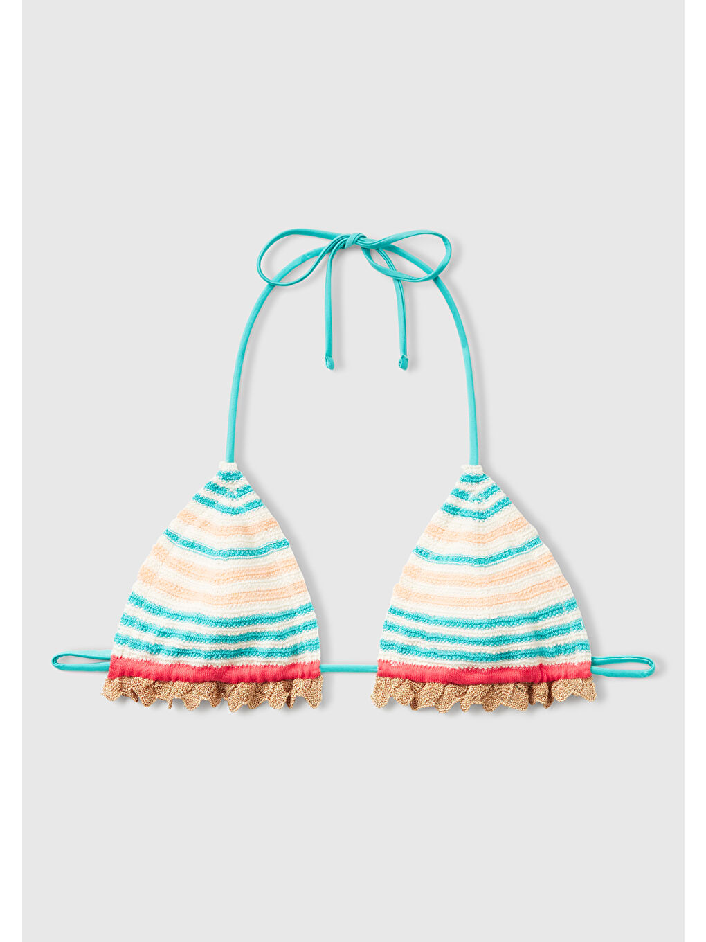 Kadın Mavi Mix Çizgili Çok Renkli Triko Üçgen Bikini Üstü