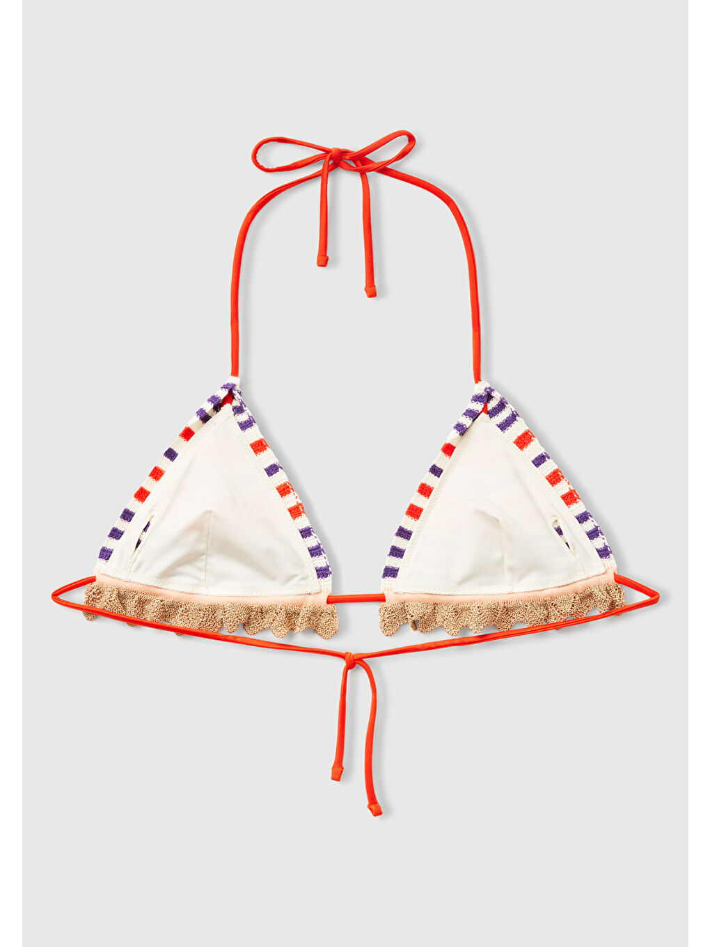 Karışık Kadın Renkli Mix Çizgili Çok Renkli Triko Üçgen Bikini Üstü-1