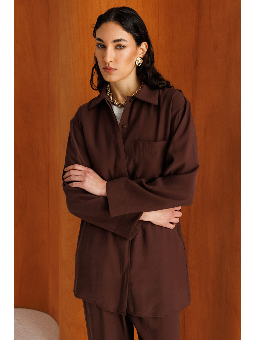 Kemer Detaylı Kahverengi Tunik-2