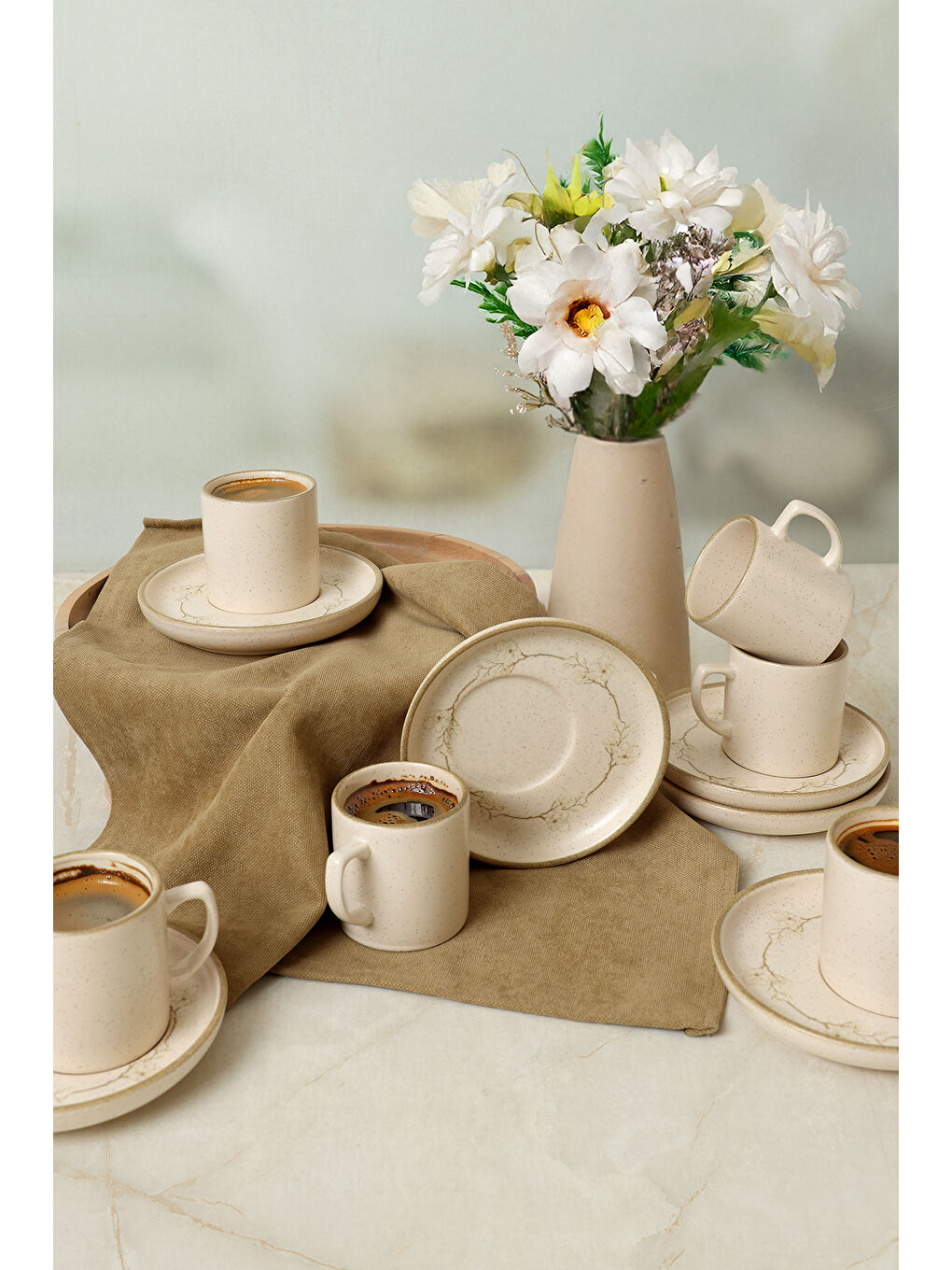 Kahverengi Taupe Bloom Nordic Kahve Takımı 12 Parça 6 Kişilik-2