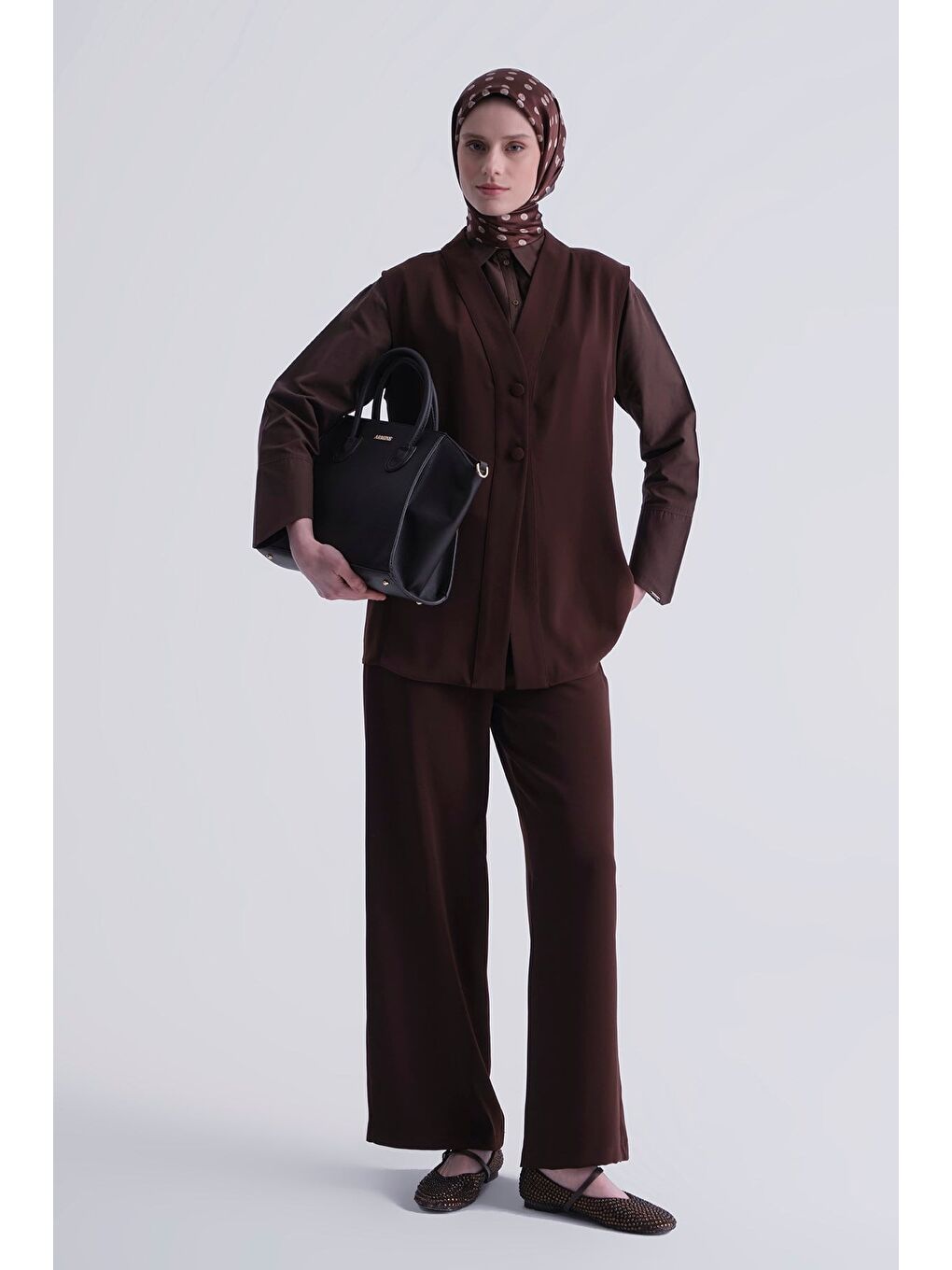 Kahverengi Düğmeli Oversize Yelek Acı Kahve-5