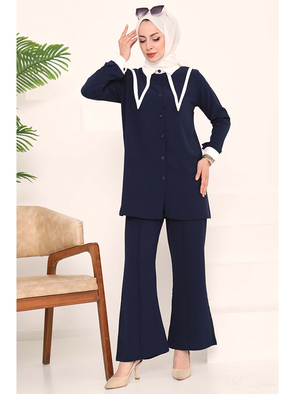 Çift Yakalı Linda Takım Lacivert - 27020-1