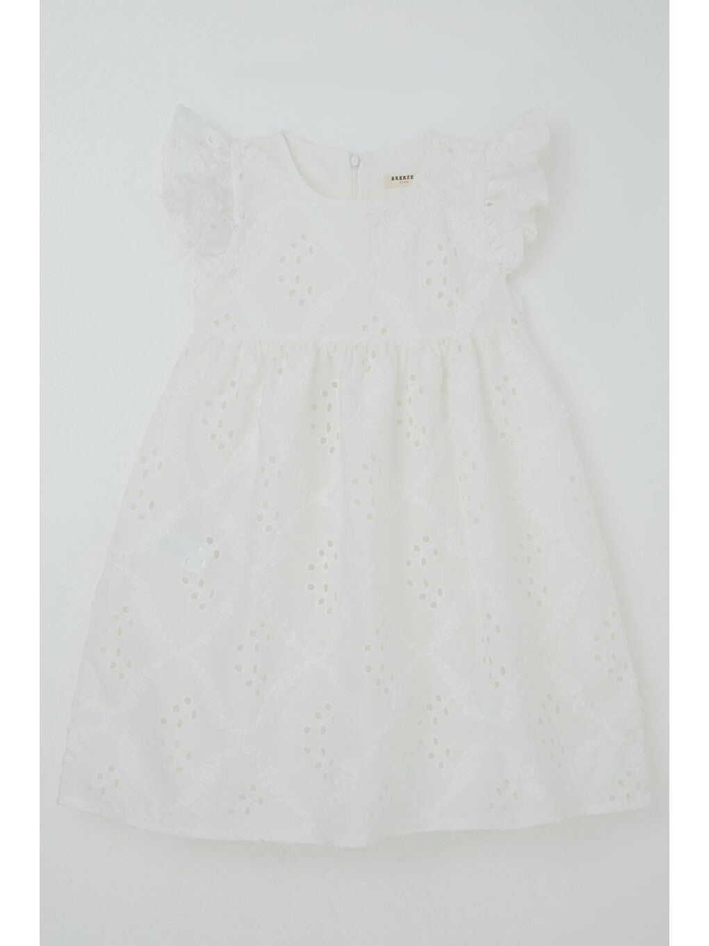 Kız Çocuk Elbise Çiçek Nakışlı Arka Kısmı Fermuarlı Ekru (5-10 Yaş)-2