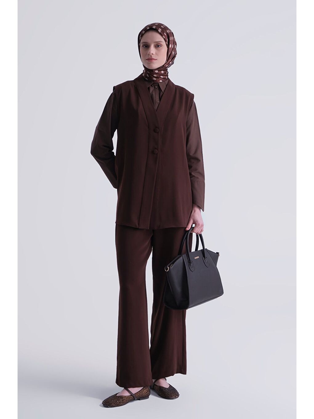 Kahverengi Düğmeli Oversize Yelek Acı Kahve-6