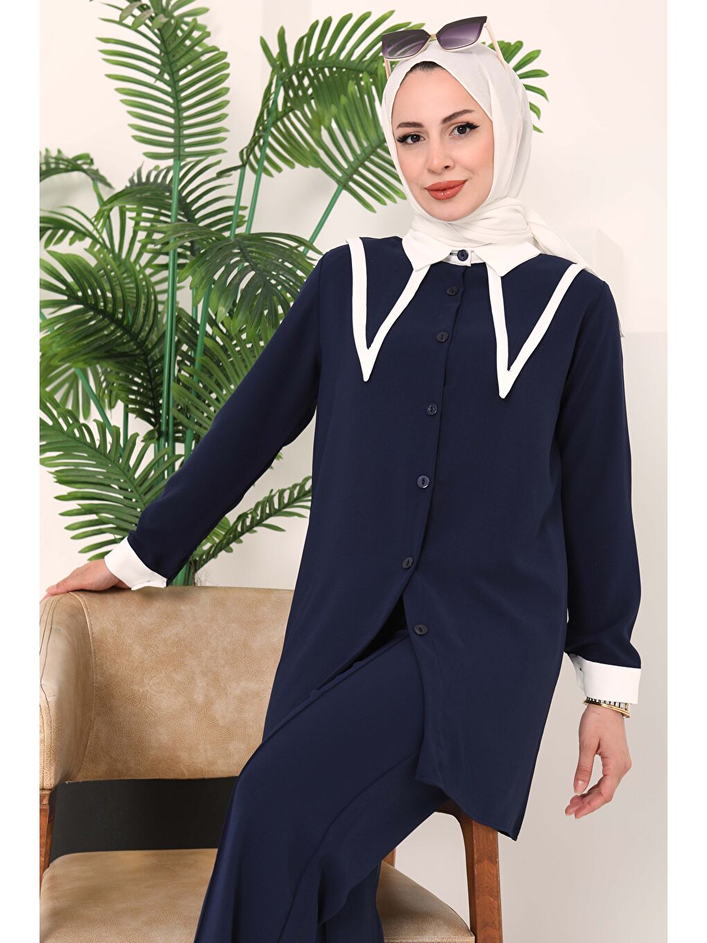 Çift Yakalı Linda Takım Lacivert - 27020-2