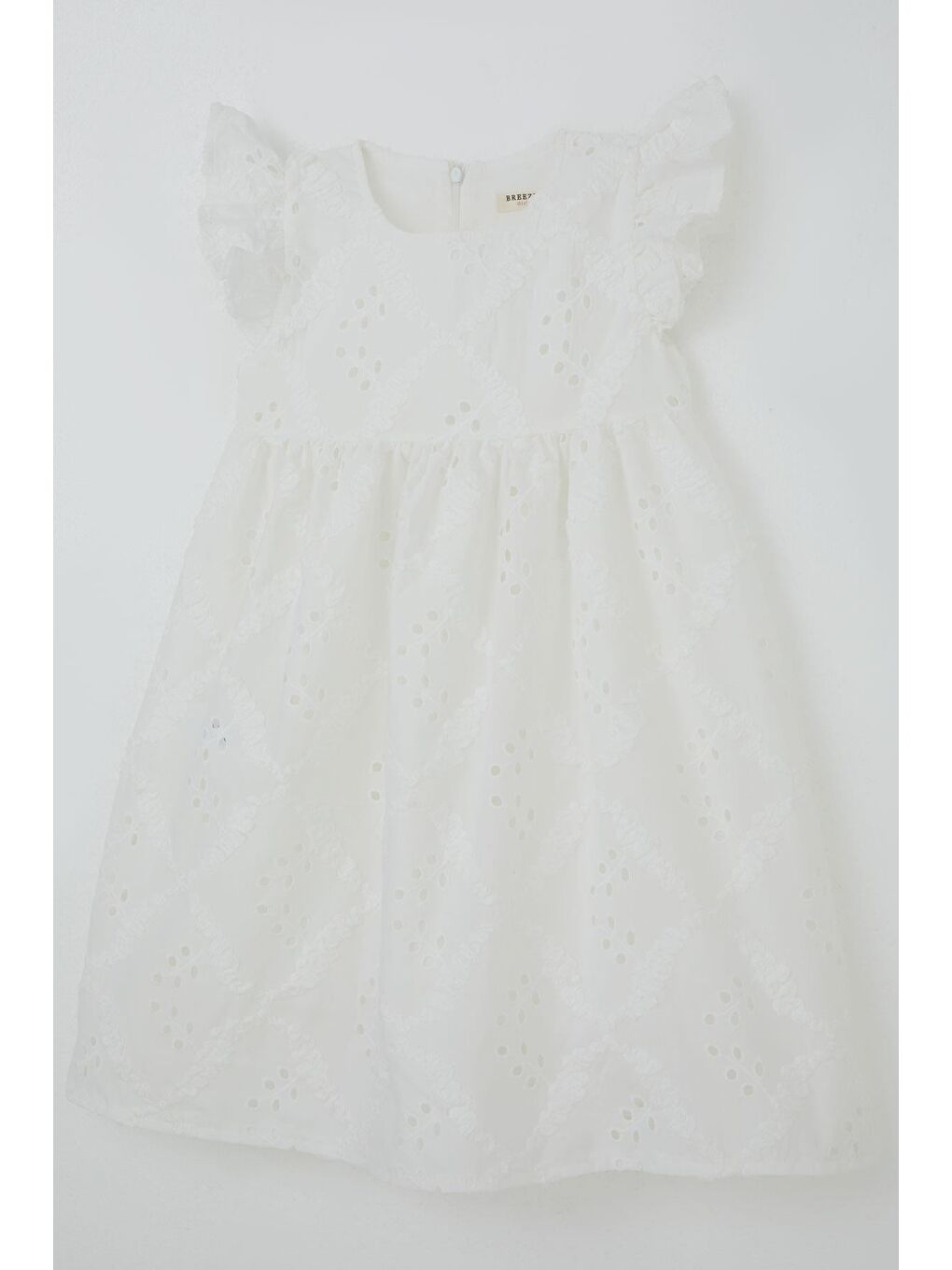 Kız Çocuk Elbise Çiçek Nakışlı Arka Kısmı Fermuarlı Ekru (5-10 Yaş)-4