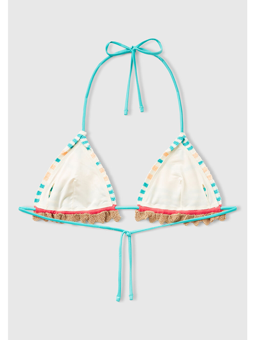 Kadın Mavi Mix Çizgili Çok Renkli Triko Üçgen Bikini Üstü-1