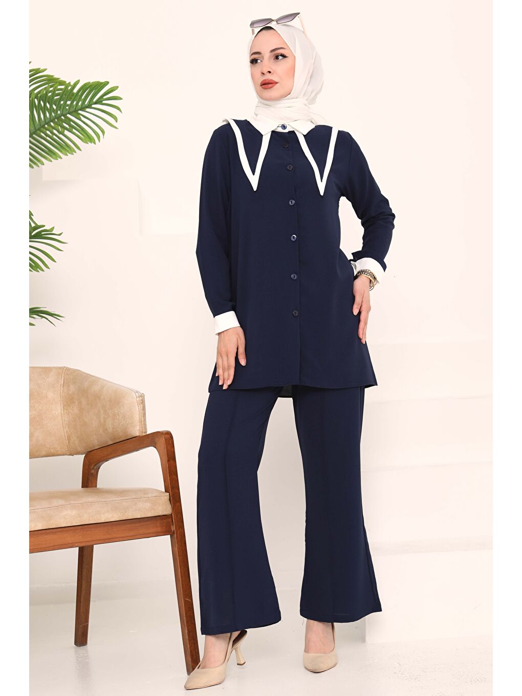Çift Yakalı Linda Takım Lacivert - 27020-3
