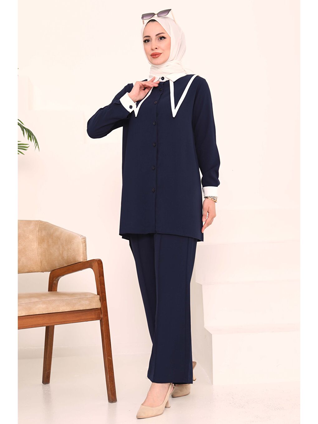 Çift Yakalı Linda Takım Lacivert - 27020-4