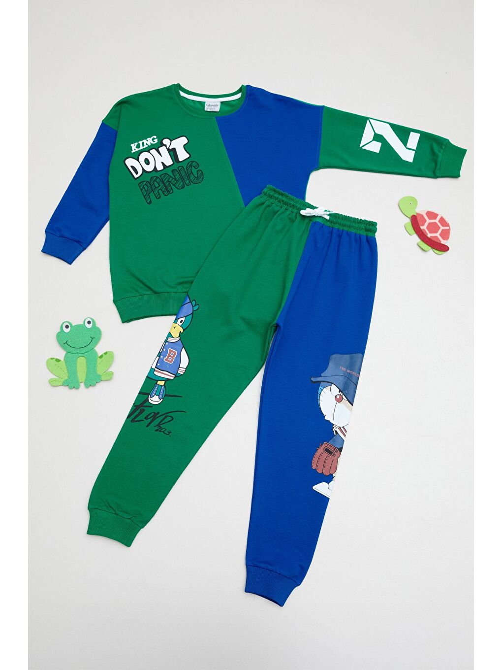 Yeşil Baskılı Renk Bloklu Erkek Çocuk Eşofman Takımı