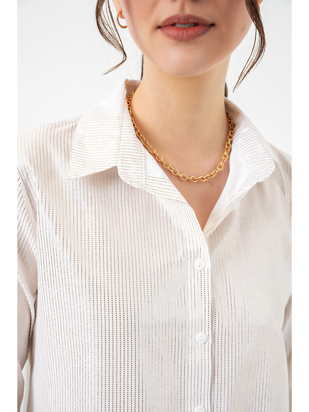 Kadın Varak Desenli Gömlek 20253 - H. Beyaz-3