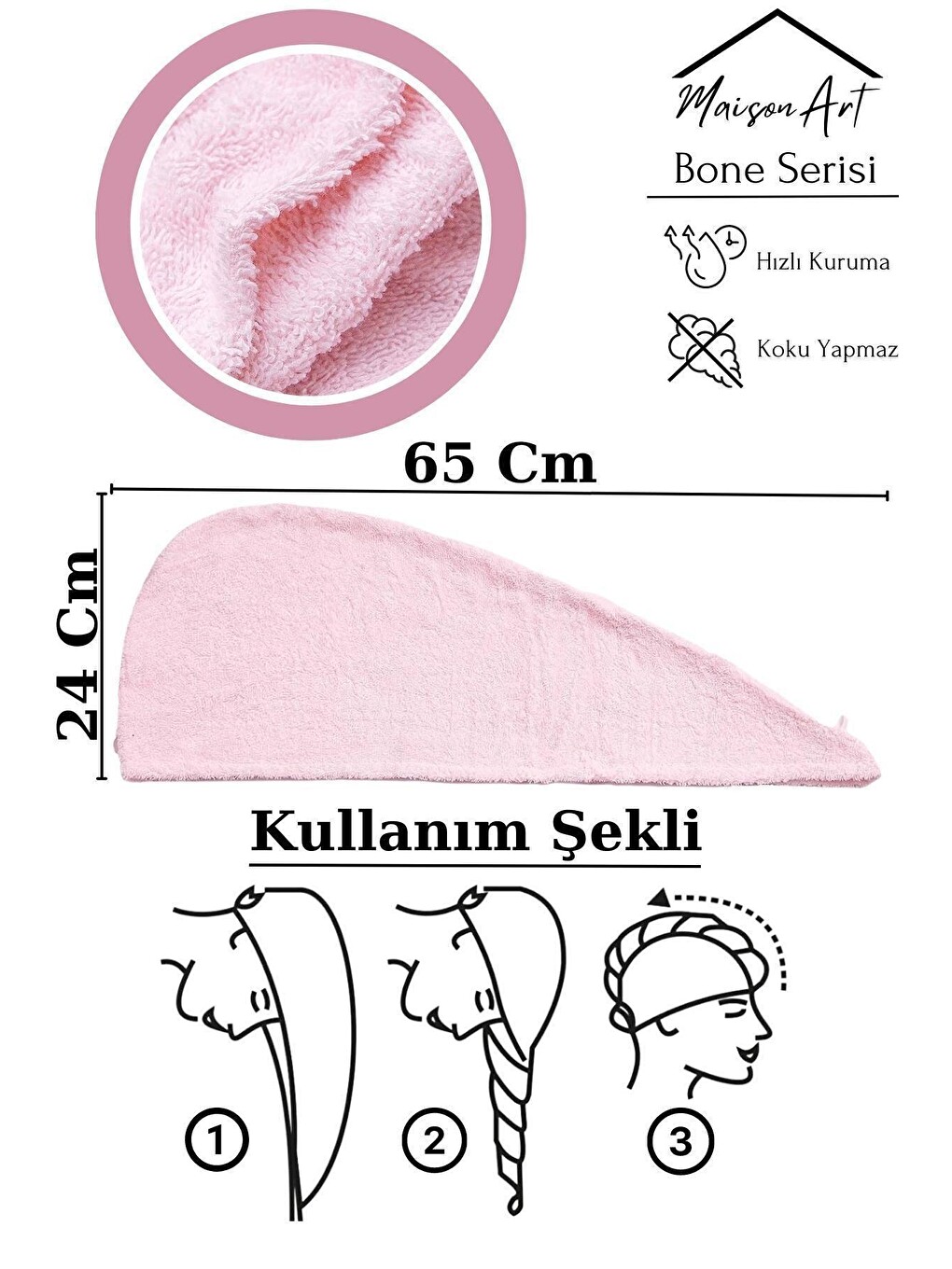 Pembe Saç Kurutma Bonesi | Saç Havlusu | Havuz Deniz Plaj Saç Kurulama Havlusu