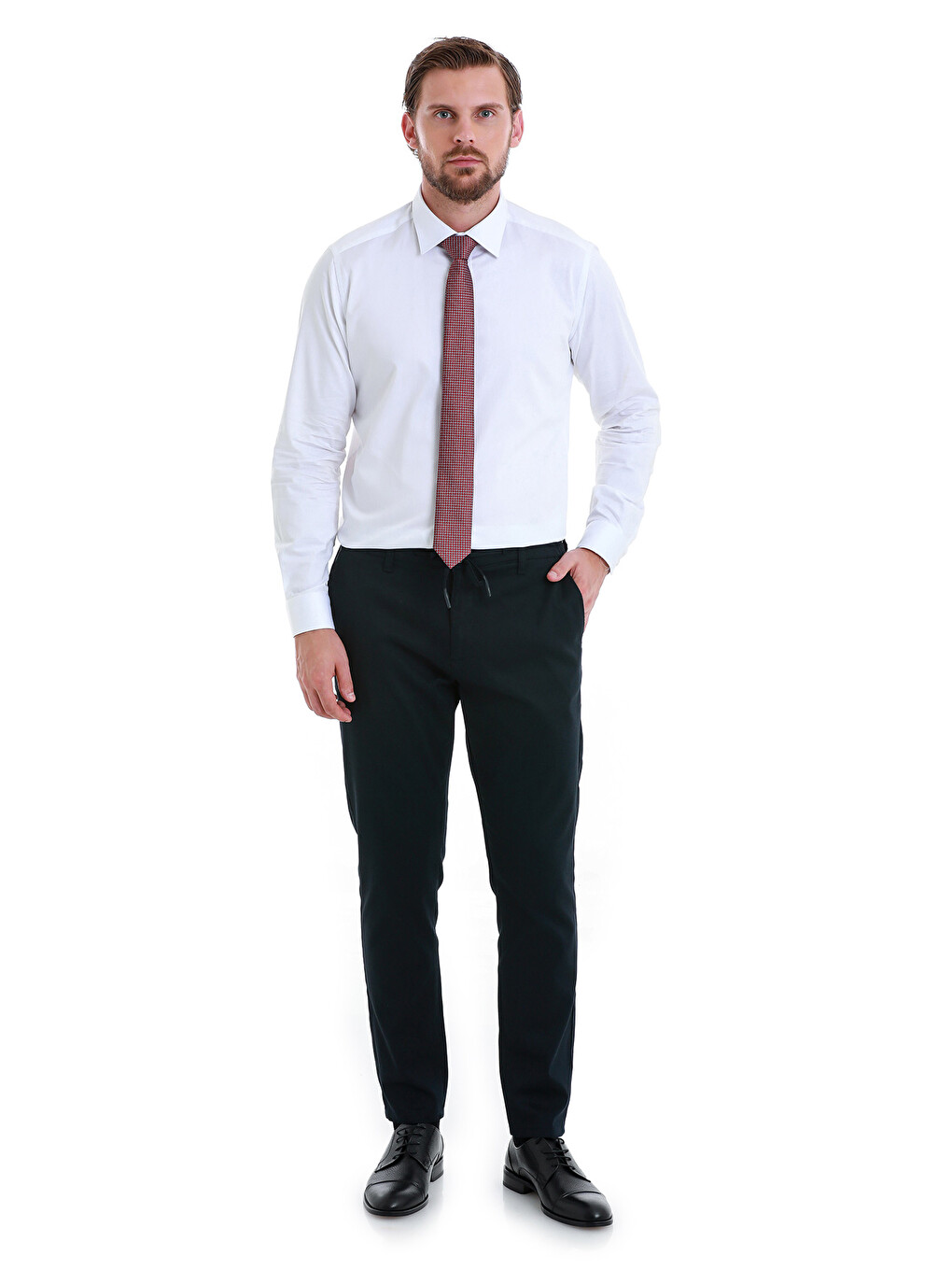 Beyaz Slim Fit Düz 100% Pamuk Slim Yaka Uzun Kollu Saten Gömlek-1
