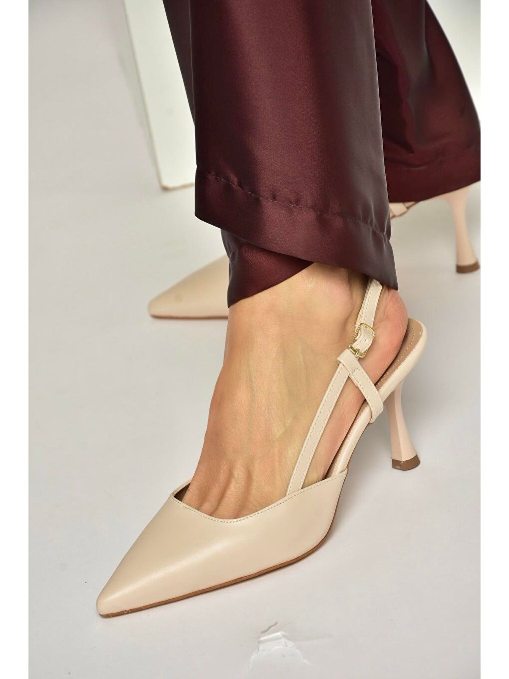 Bej Ten Kadın Topuklu Ayakkabı U480441109-4