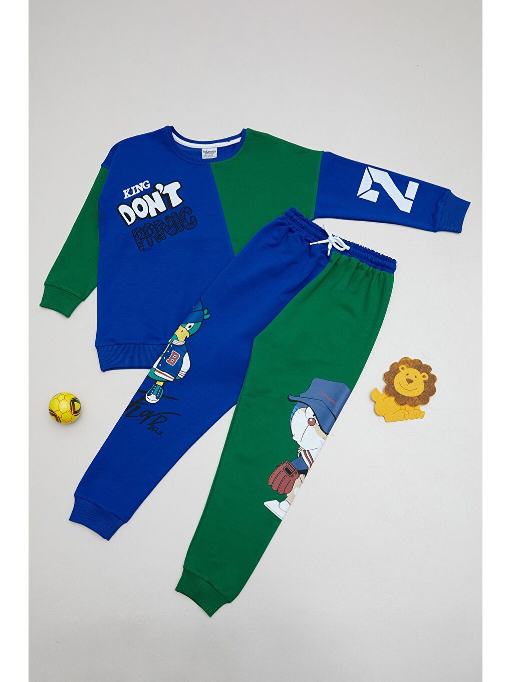 Mavi Baskılı Renk Bloklu Erkek Çocuk Eşofman Takımı