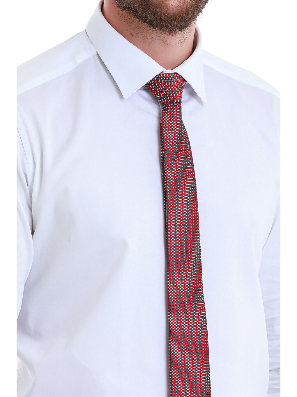 Beyaz Slim Fit Düz 100% Pamuk Slim Yaka Uzun Kollu Saten Gömlek-3