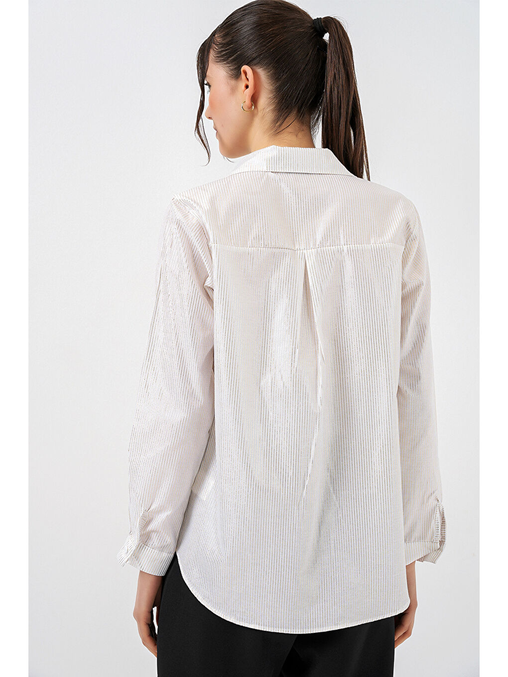 Kadın Varak Desenli Gömlek 20253 - H. Beyaz-4