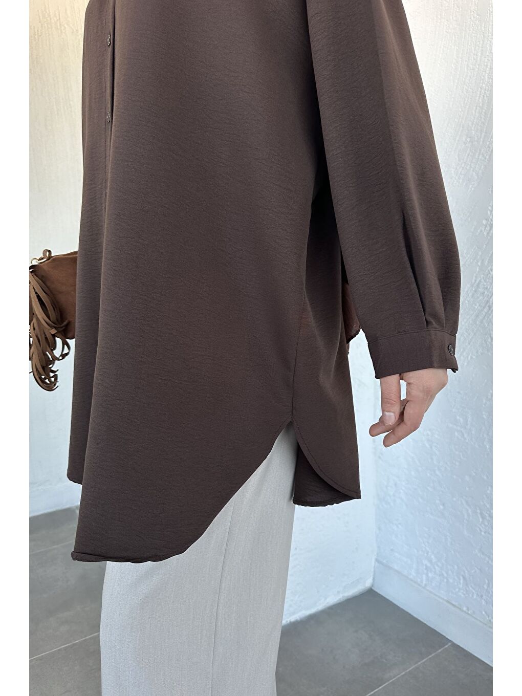Kahverengi Hakim Yaka Basic Tesettür Tunik-3