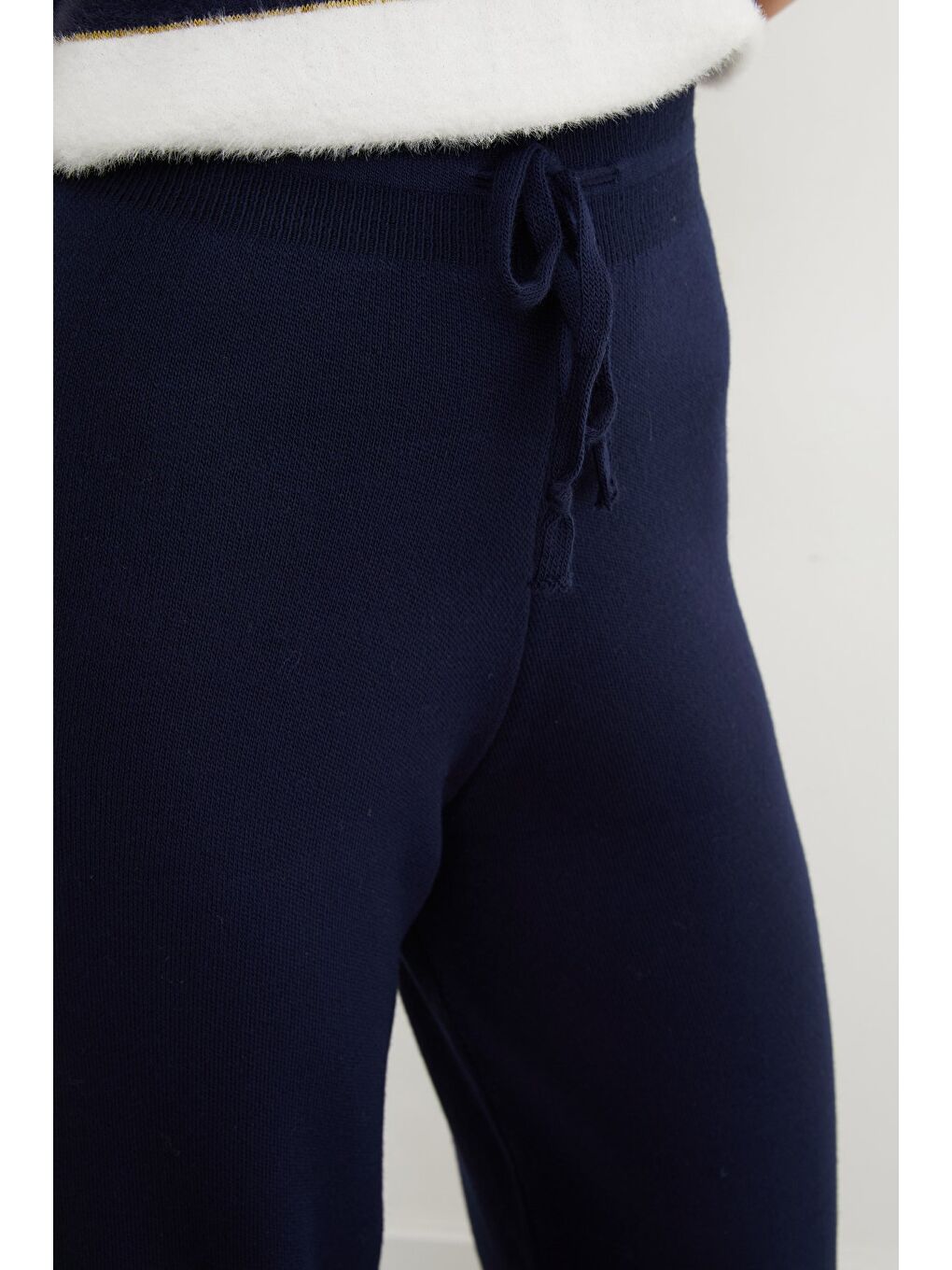 Lacivert Beli Lastikli Palazzo Triko Pantolon-2