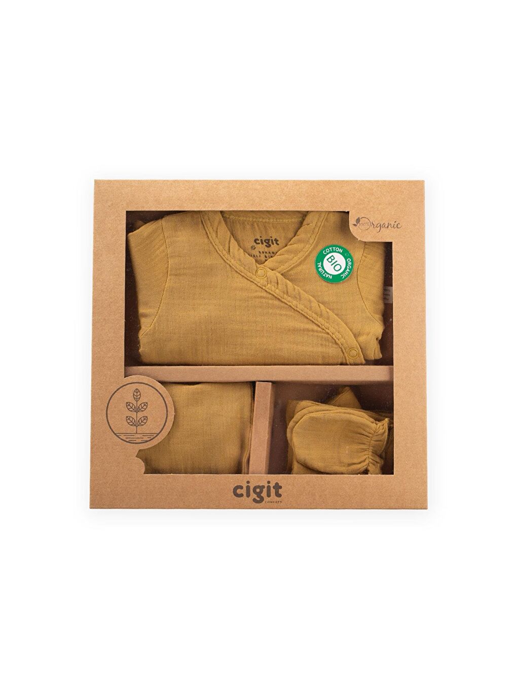 Organik Hastane Çıkışı Bebek Takımı 0-3 Ay Hardal Sarı-1