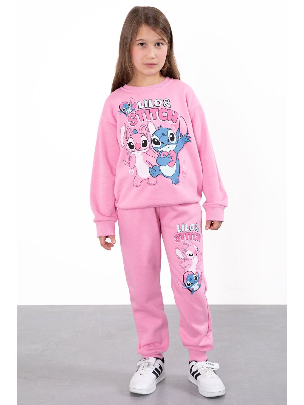 Pembe Sevimli Simli Karakter Baskı Şardonlu Kız Çocuk Eşofman Takım 23294-2