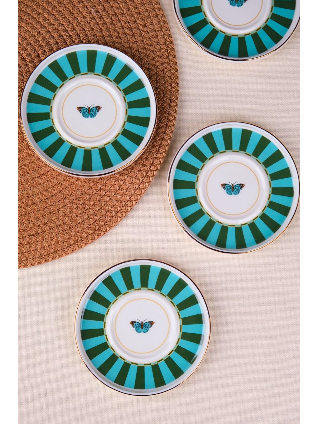 Karışık Porselen Butterfly Collection Altın Yaldızlı Çay Tabağı 11,8cm Yeşil 4 lü-1
