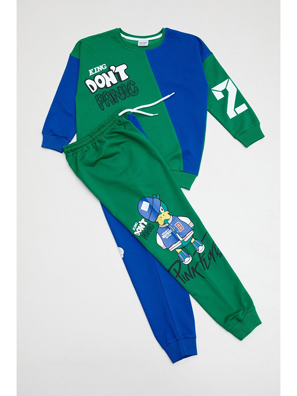 Yeşil Baskılı Renk Bloklu Erkek Çocuk Eşofman Takımı-1