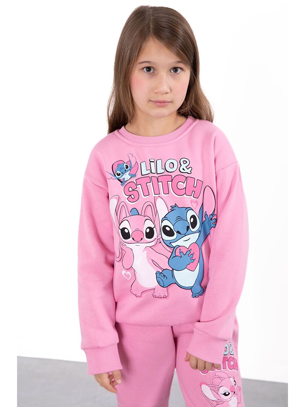 Pembe Sevimli Simli Karakter Baskı Şardonlu Kız Çocuk Eşofman Takım 23294-3