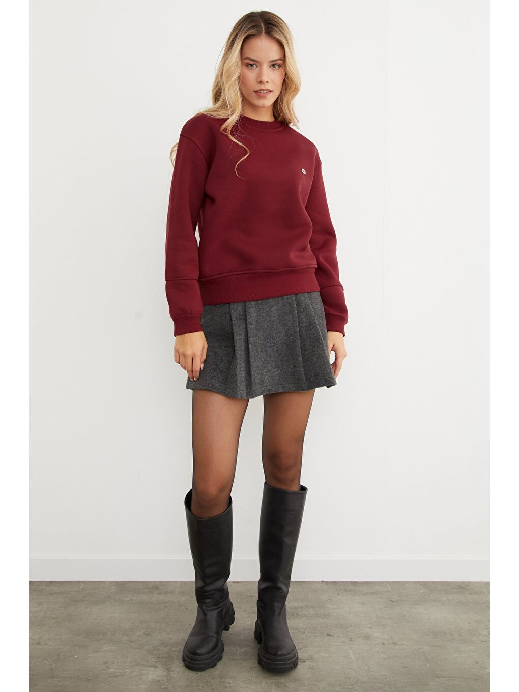 Bordo 3 İplik Metal Aksesuar Detaylı Sweatshirt-1