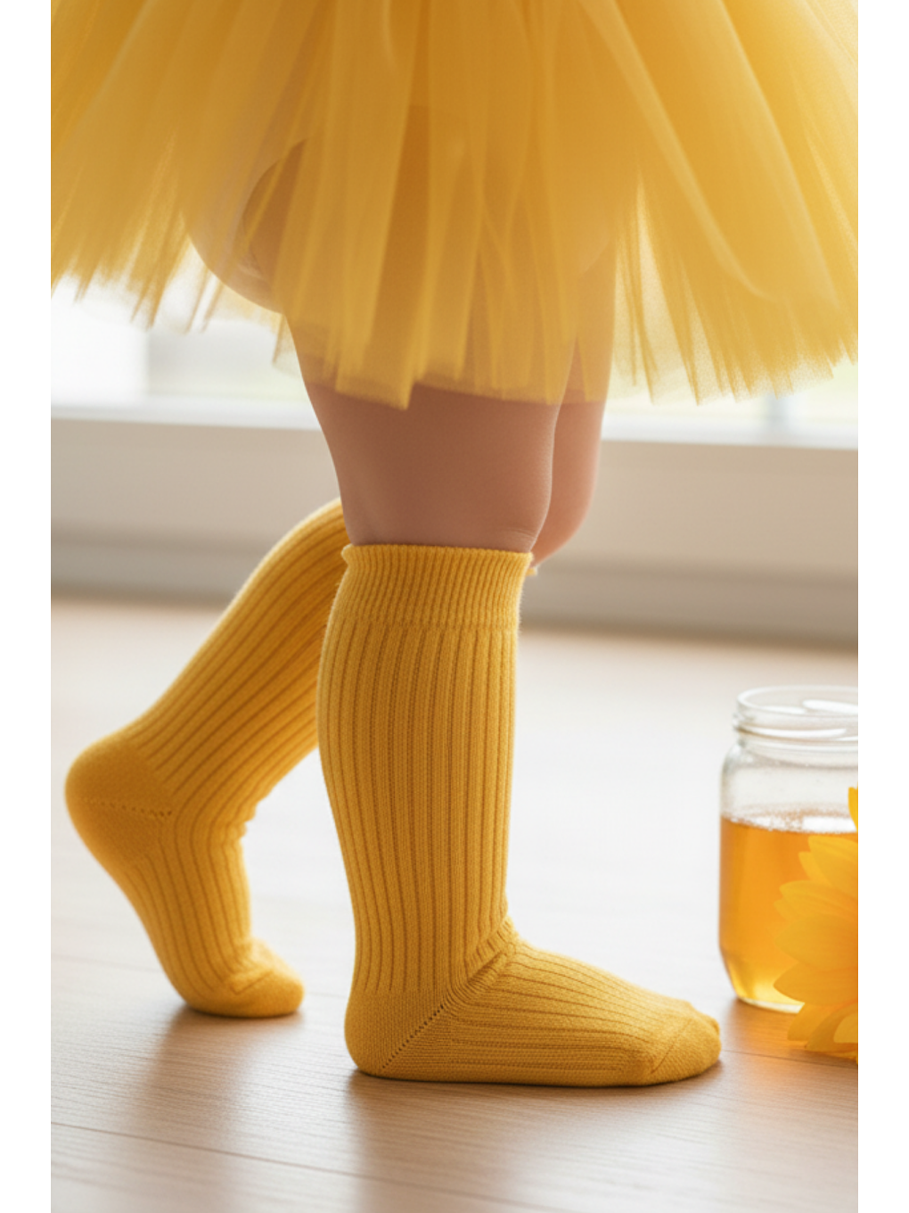 Kız Çocuk Diz Altı Çorap / Sarı-1