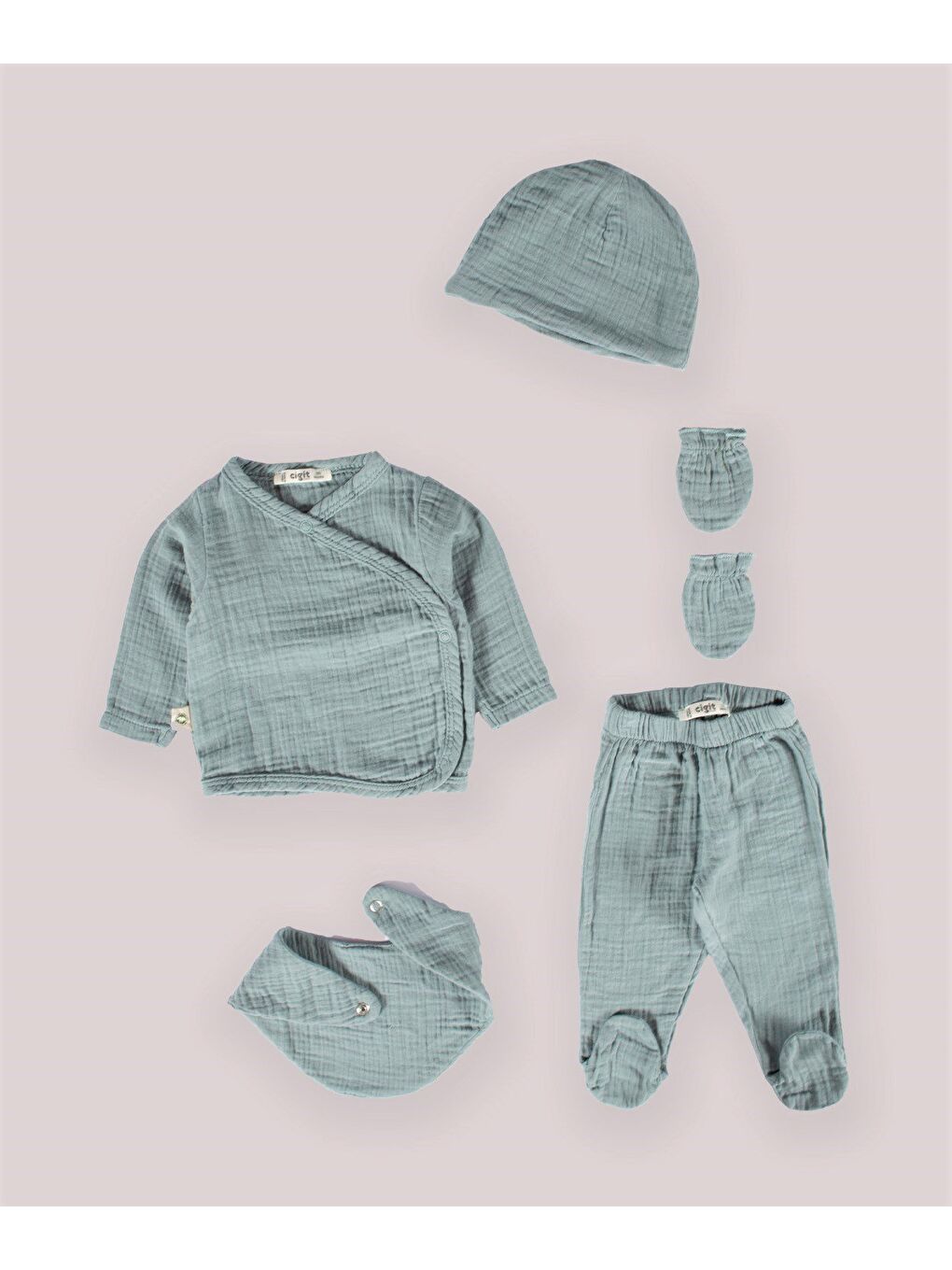 Organik Hastahane Çıkışı Bebek Takımı 0-3 Ay Mint Yeşil