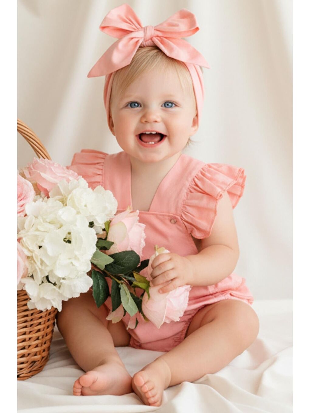 Pembe Kız Bebek Somon Pamuklu Salopet Bandana Takım-2