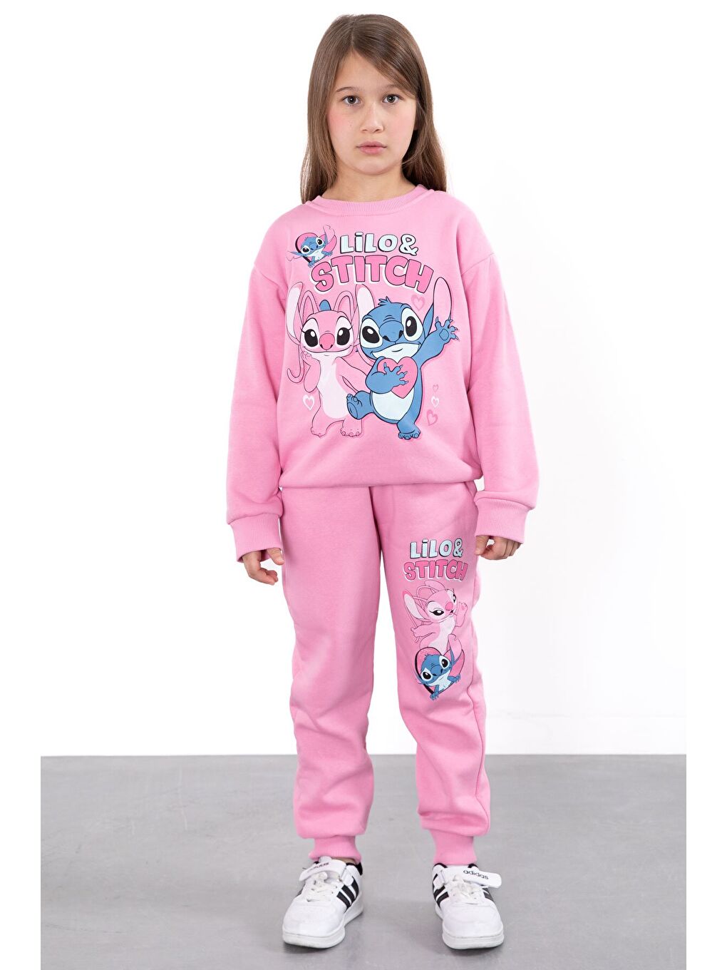 Pembe Sevimli Simli Karakter Baskı Şardonlu Kız Çocuk Eşofman Takım 23294-4