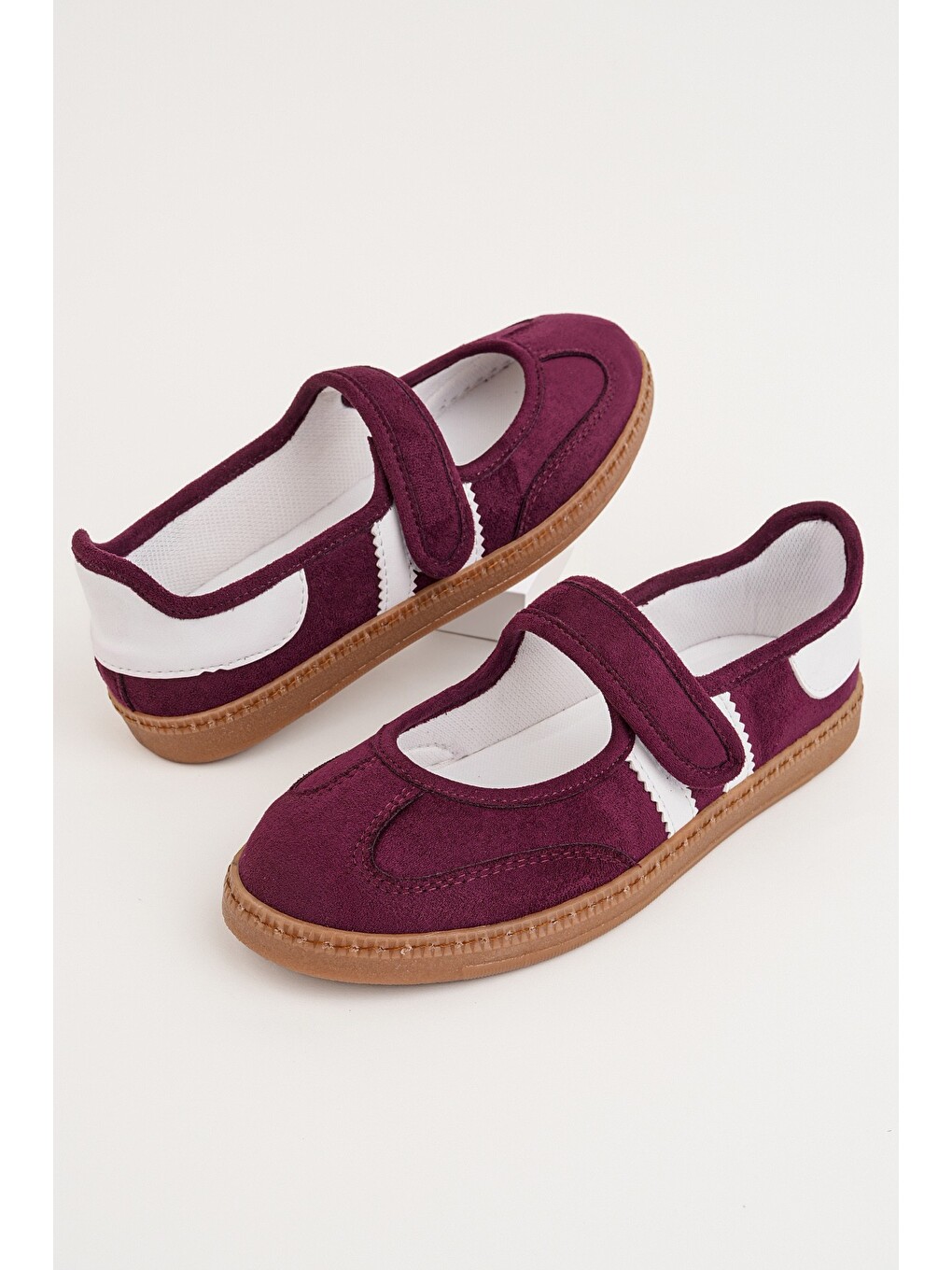 Bordo Speed Kadın Cırtlı Rahat Taban Günlük Sneaker Babet Ayakkabı-1