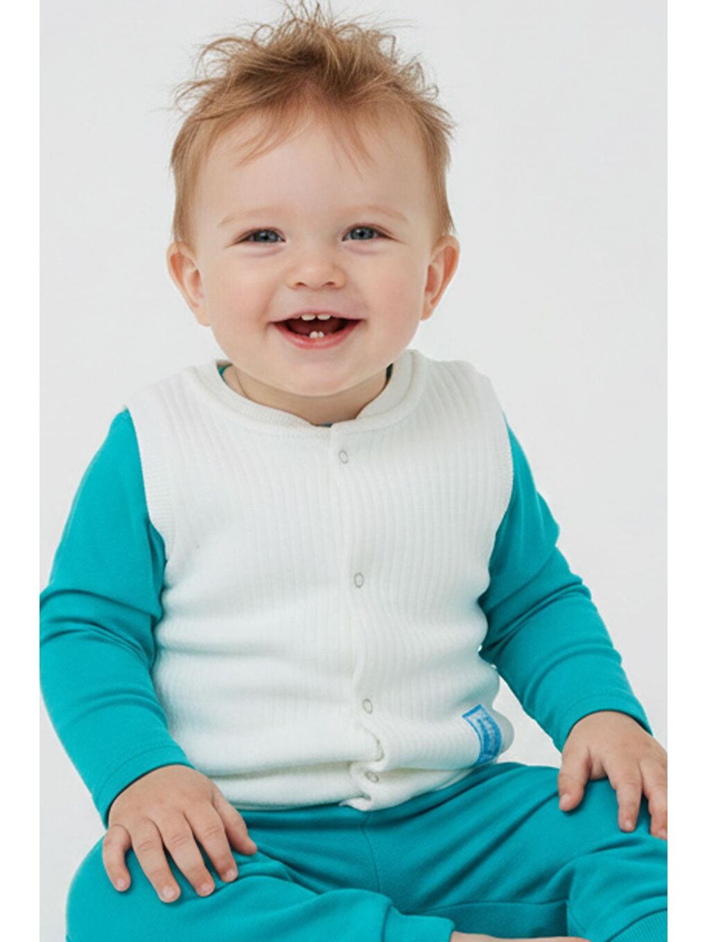 Erkek Bebek Yelek Çıtçıtlı Sevimli Bebek Armalı Ekru (4 Ay-4 Yaş)-1