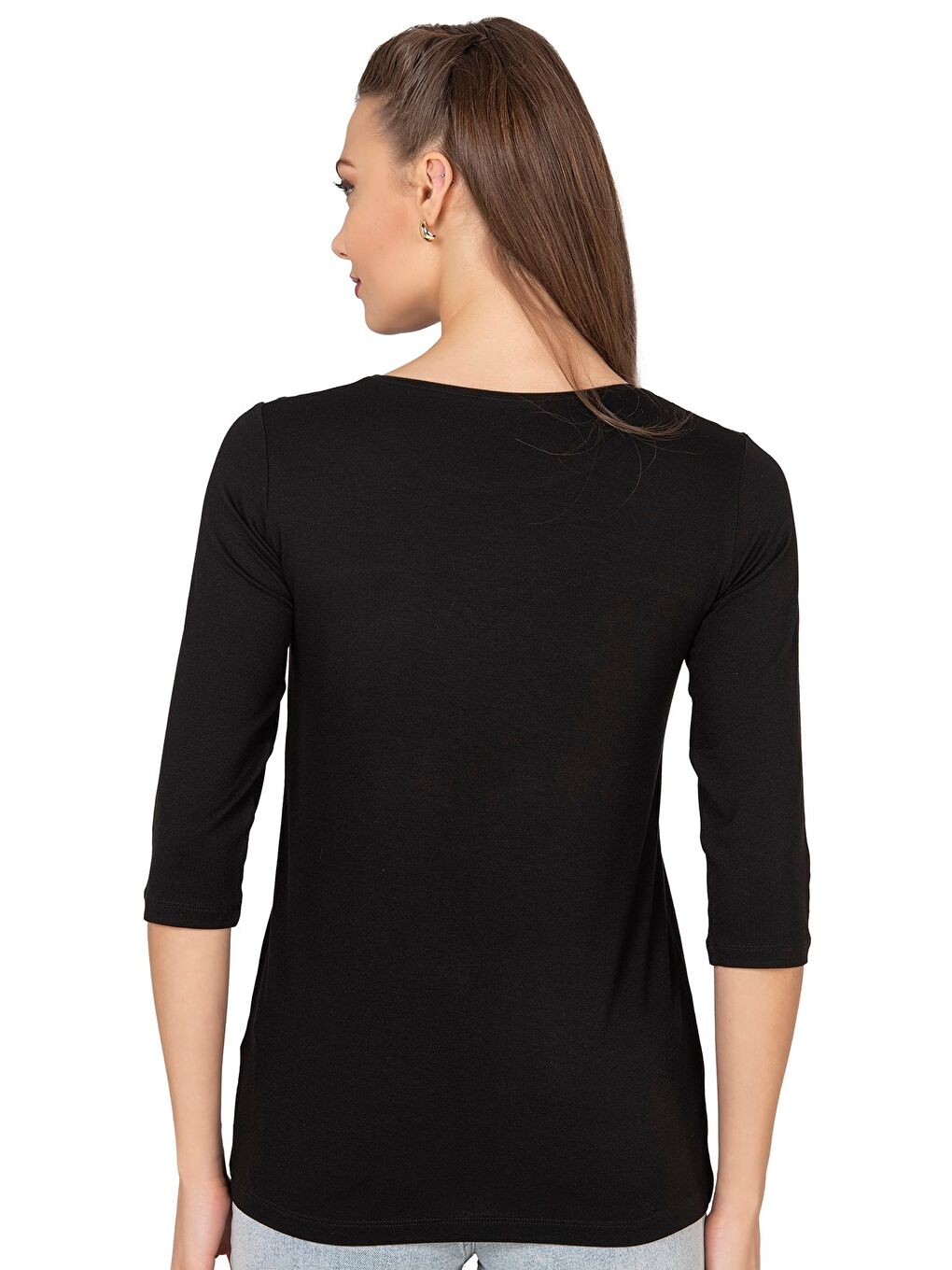 Kadın Transparan Yaka Garnili Bluz | Siyah 25250-4