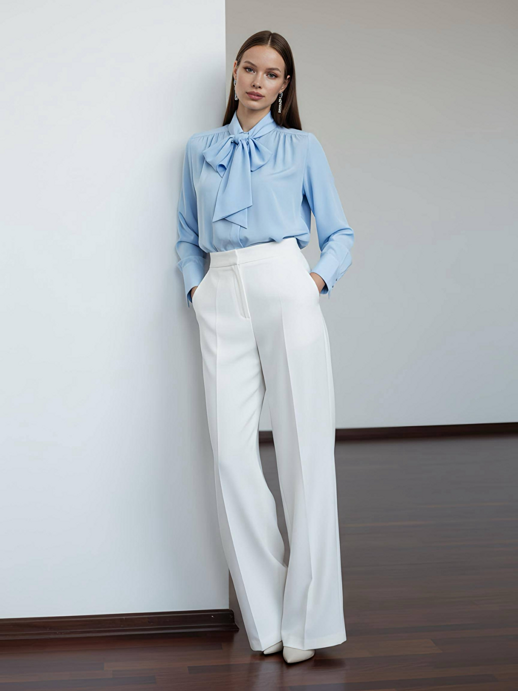 Mavi Pile Detaylı ParisFular Yaka Gömlek