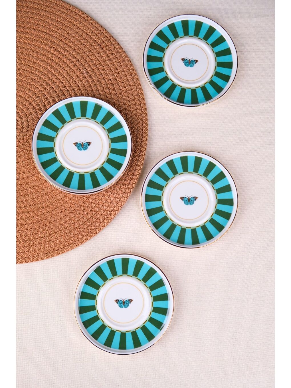 Karışık Porselen Butterfly Collection Altın Yaldızlı Çay Tabağı 11,8cm Yeşil 4 lü-3