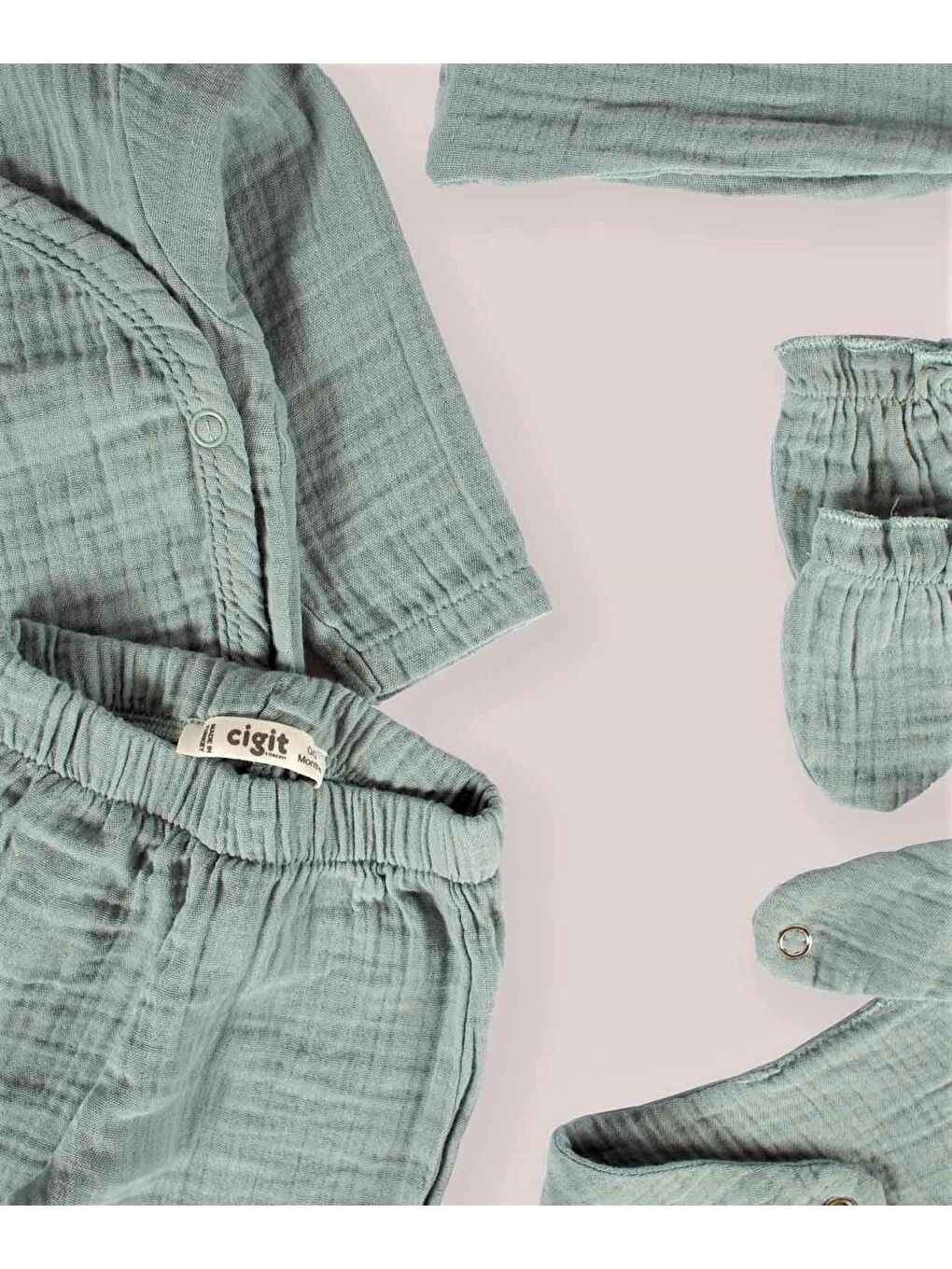 Organik Hastahane Çıkışı Bebek Takımı 0-3 Ay Mint Yeşil-2