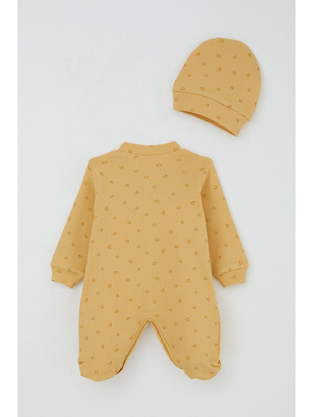 Erkek Bebek Patikli Tulum Mini Geometrik Şekiller Hardal Sarı (0-6 Ay)-1