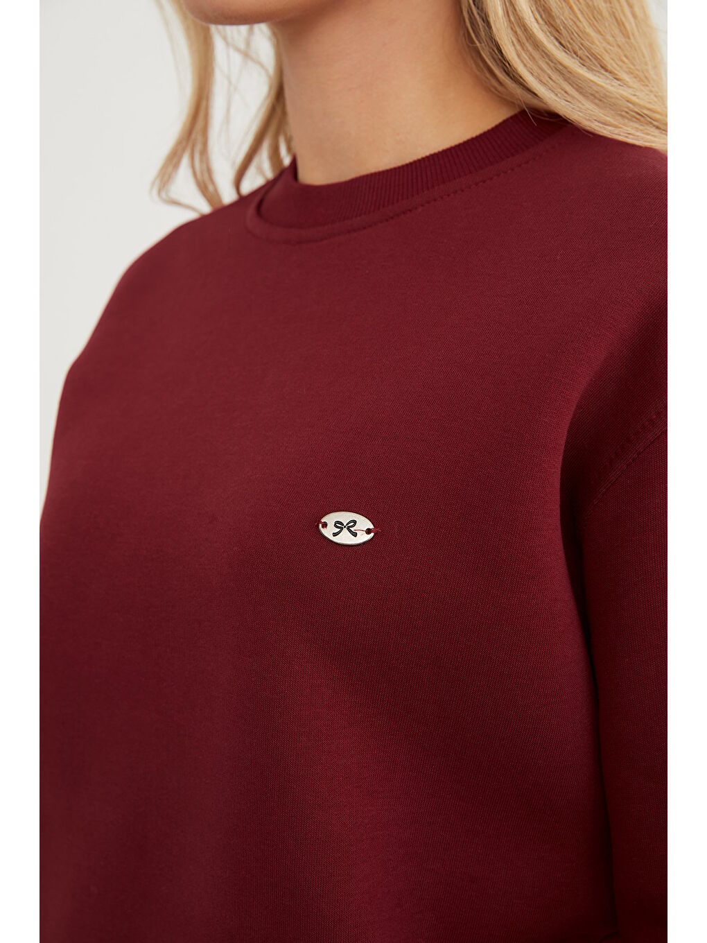 Bordo 3 İplik Metal Aksesuar Detaylı Sweatshirt-3