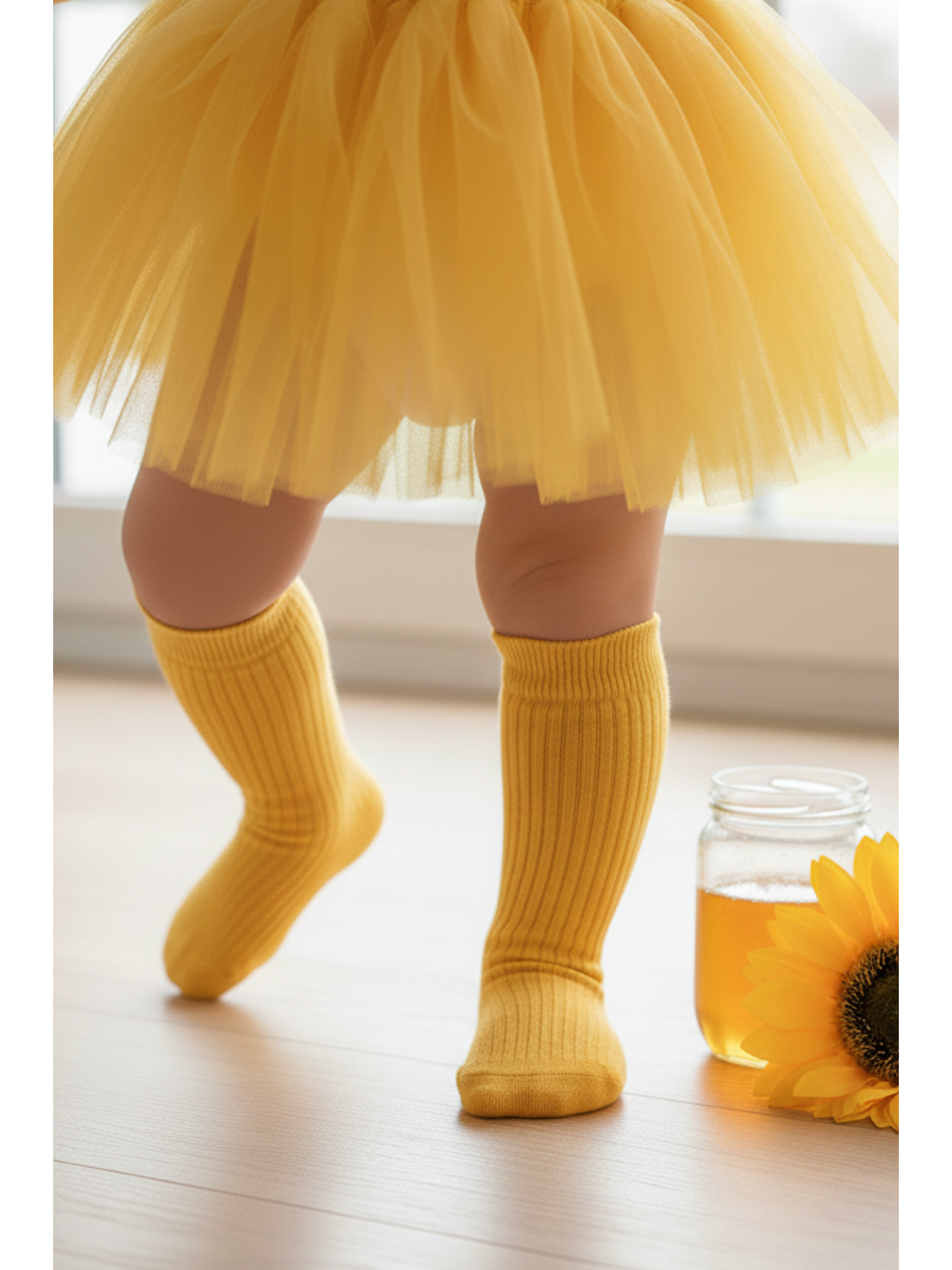Kız Çocuk Diz Altı Çorap / Sarı-2